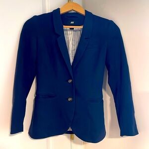Navy Blue blazer 2 button with Brown elbow pads